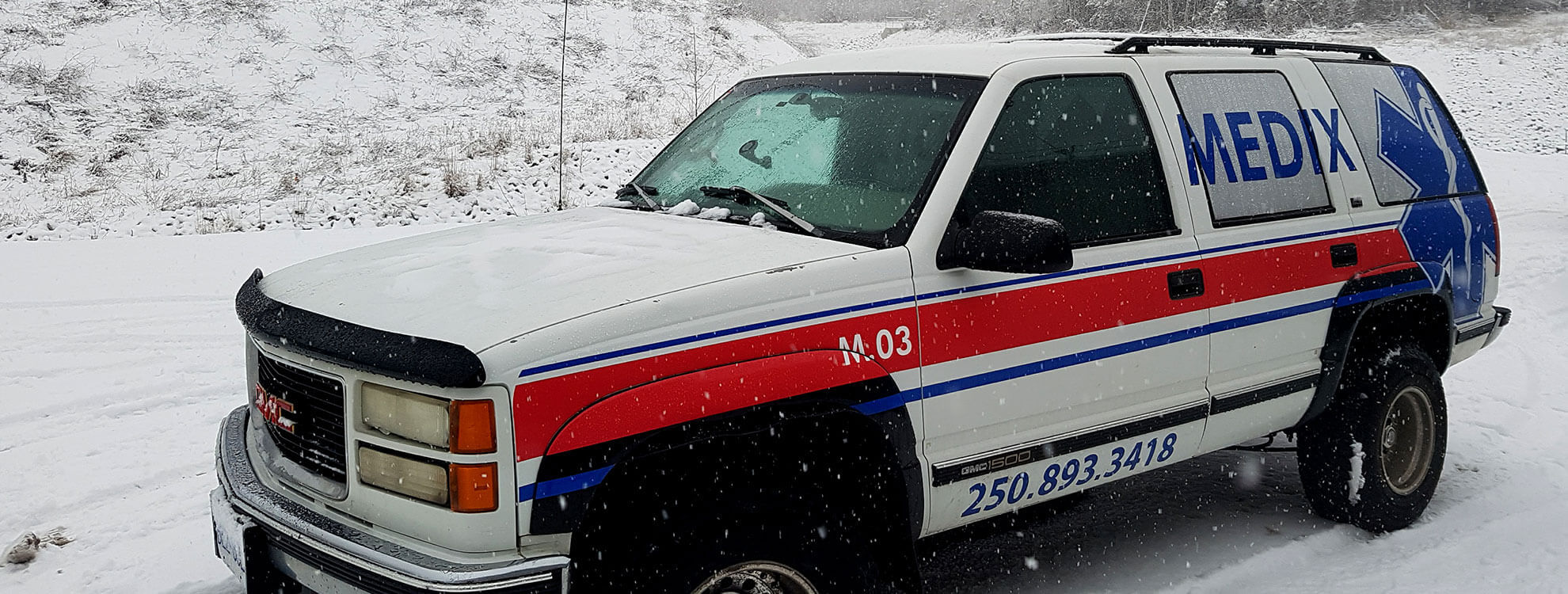 Medix truck parked in the snow