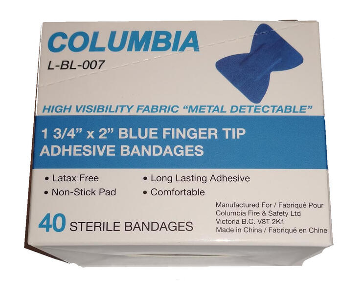 Adhesive Bandage - Columbia Blue Metal Detectable Finger Tip - 40BX
