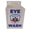 Front of eye wash holder with blue "Eye Wash" text and Medix logo