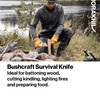 features, photo shows man cutting wood with knife