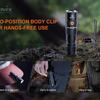Two-position body clip for hands-free use