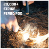 20,000+ Strike Ferro Rod, photo shows striker & rod in hand with flames below
